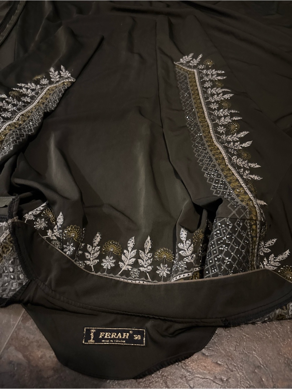 Black Long Sleeve Dress with Silver & Gold Embroidery New